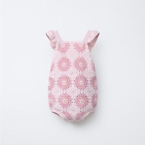 Zara Baby Pink Floral Crochet Knit Romper 12-18 months